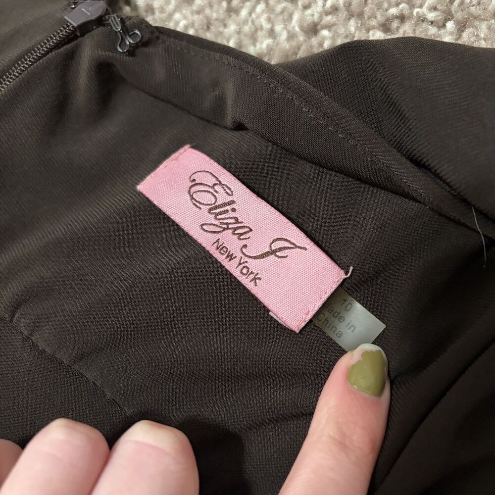 Eliza J Chocolate Brown V-Neck Midi Dress - Picture 3 of 6